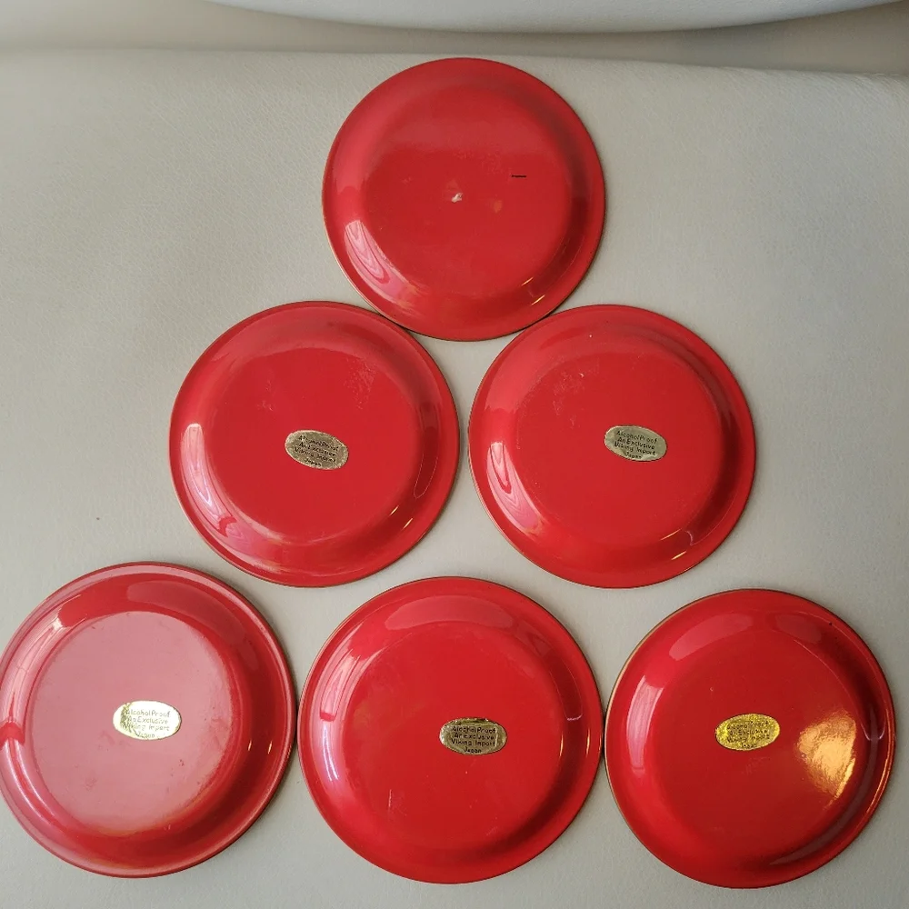 Gold Lacquer Coasters (6) ~ Viking Import Japan ~ 1960s? ~ Versatile ~ Vintage